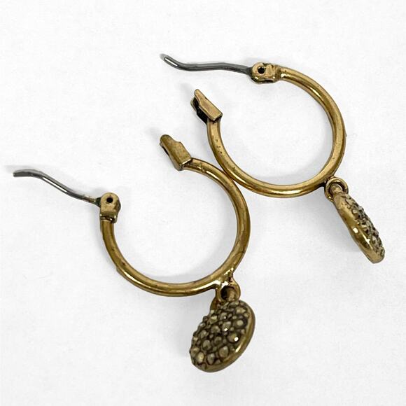 Lucky Brand Pave Drop Earrings Gold-Tone Hoops Sparkly Crystal Charms Click Top - Picture 5 of 6